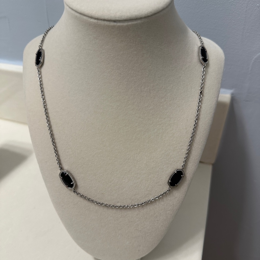 Kendra Scott Silver Chain Necklace with Black Oval Stones